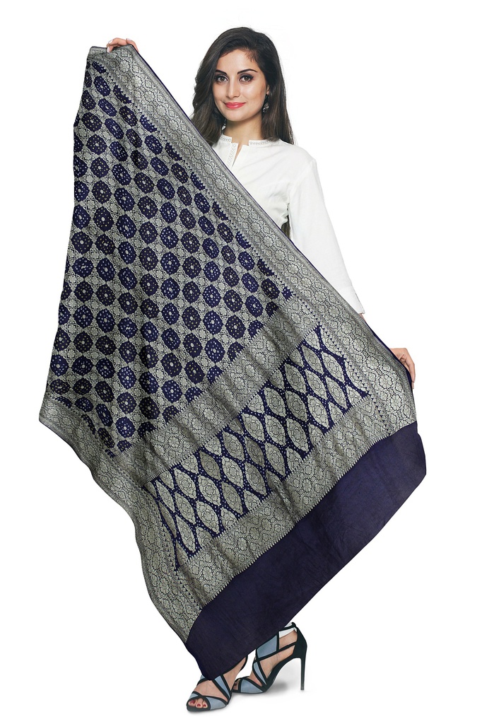 Navy Blue Georgette Handwoven Neemzari Bandhani Dupatta