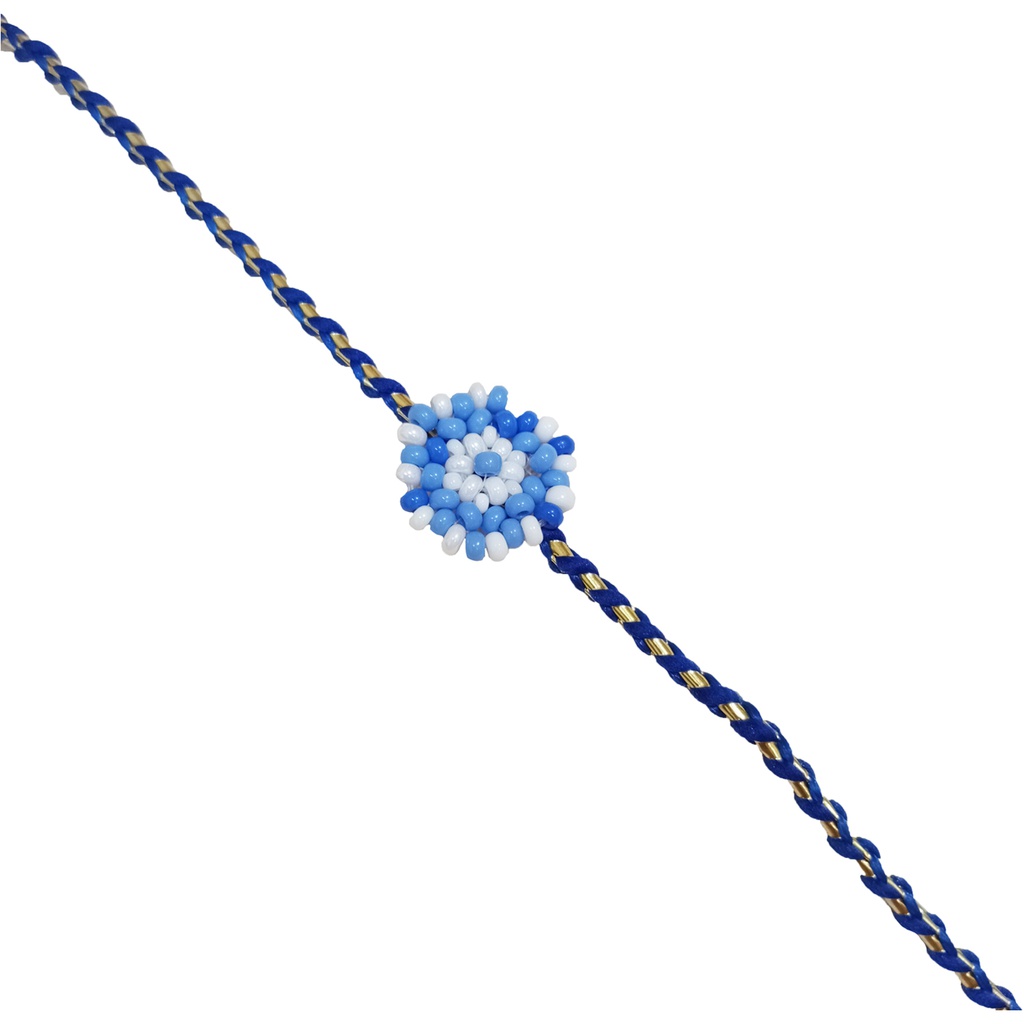 Handmade Sky Blue and White Beaded Rakhi