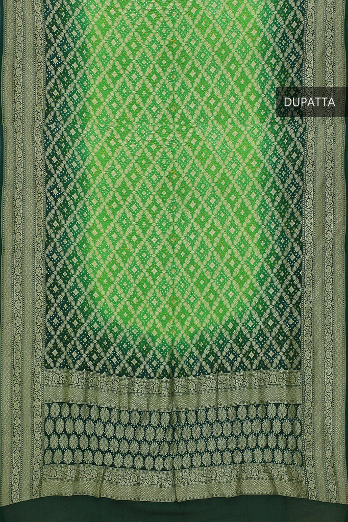 Parrot Green and Green Georgette Handwoven Neemzari Bandhani Dupatta