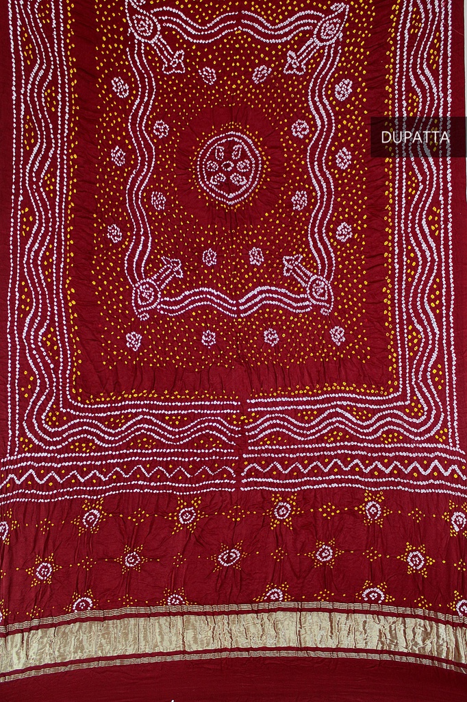 Maroon Handwoven Gaji Silk Bandhani Dupatta