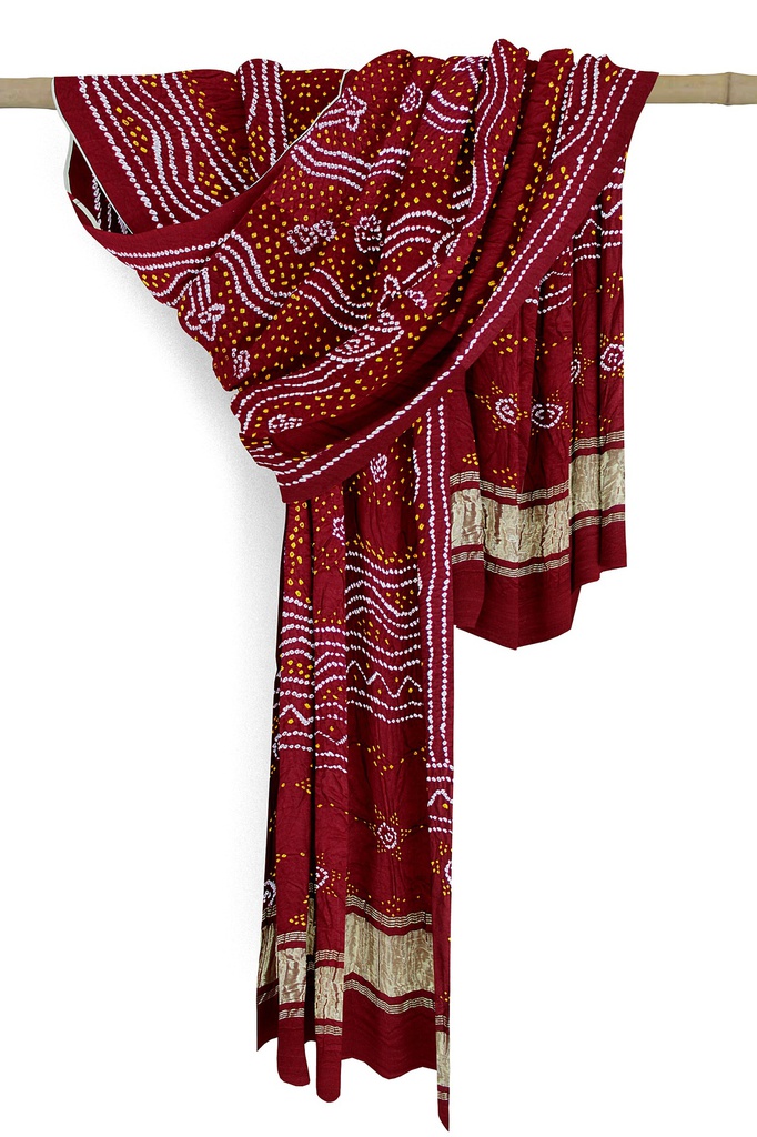 Maroon Handwoven Gaji Silk Bandhani Dupatta