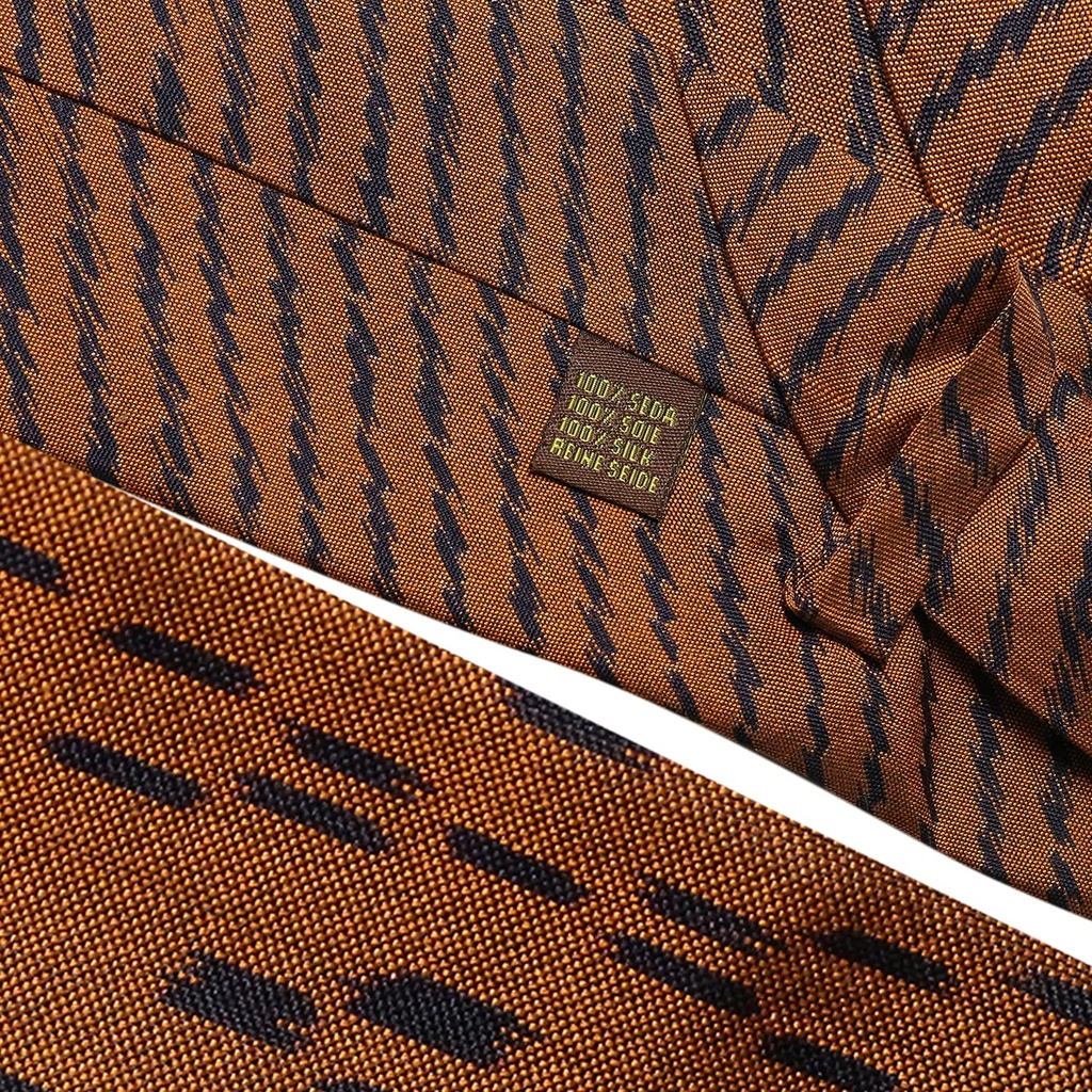 Handwoven Brown Ikat Tie With Pocket Square