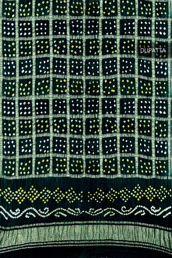Green Handwoven Gaji Silk Bandhani Dupatta