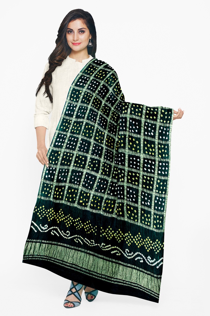Green Handwoven Gaji Silk Bandhani Dupatta