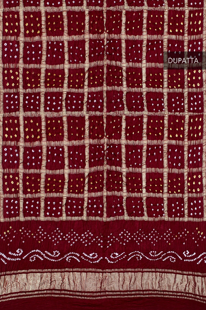 Maroon Handwoven Gaji Silk Bandhani Dupatta