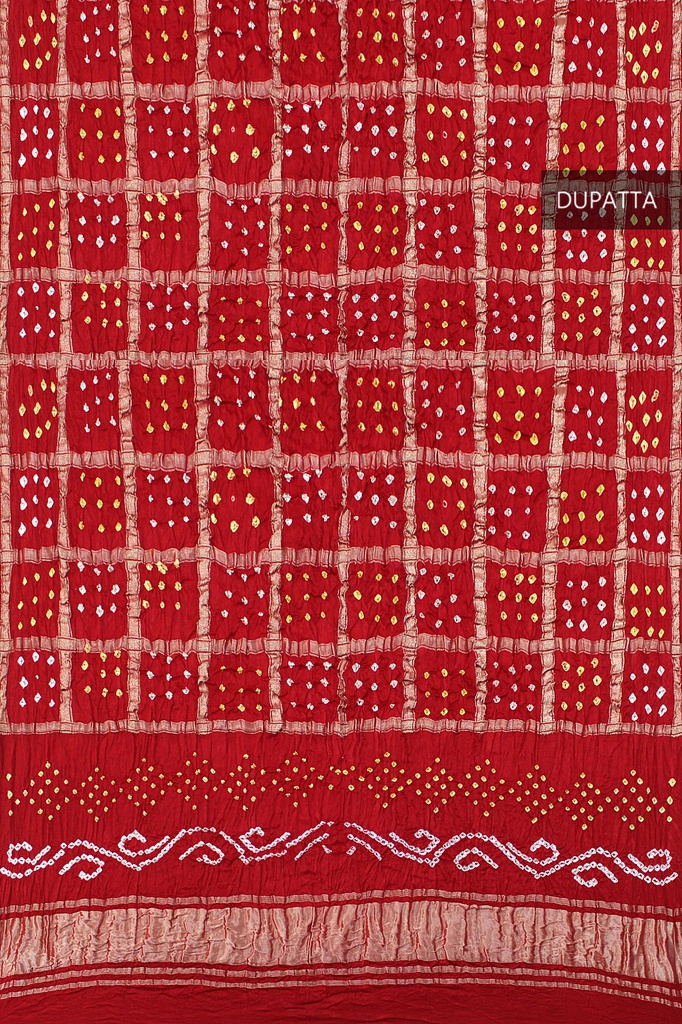 Red Handwoven Gaji Silk Bandhani Dupatta