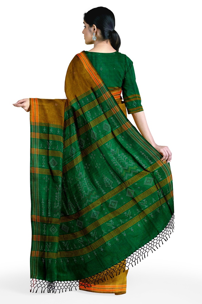 Golden and Green Tangaliya Cotton Silk Handwoven Saree