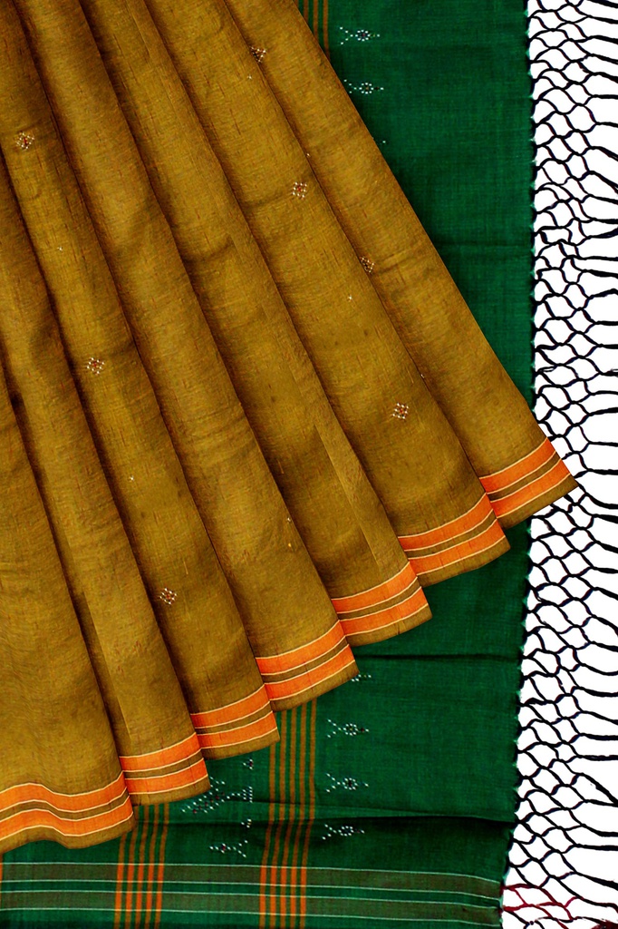 Golden and Green Tangaliya Cotton Silk Handwoven Saree