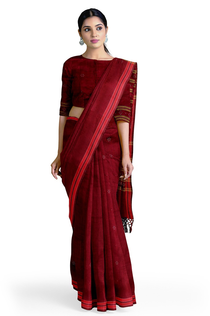 Maroon Tangaliya Cotton Silk Handwoven Saree