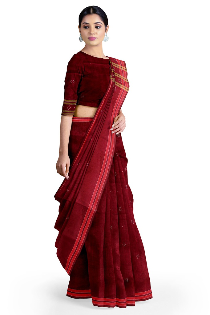 Maroon Tangaliya Cotton Silk Handwoven Saree