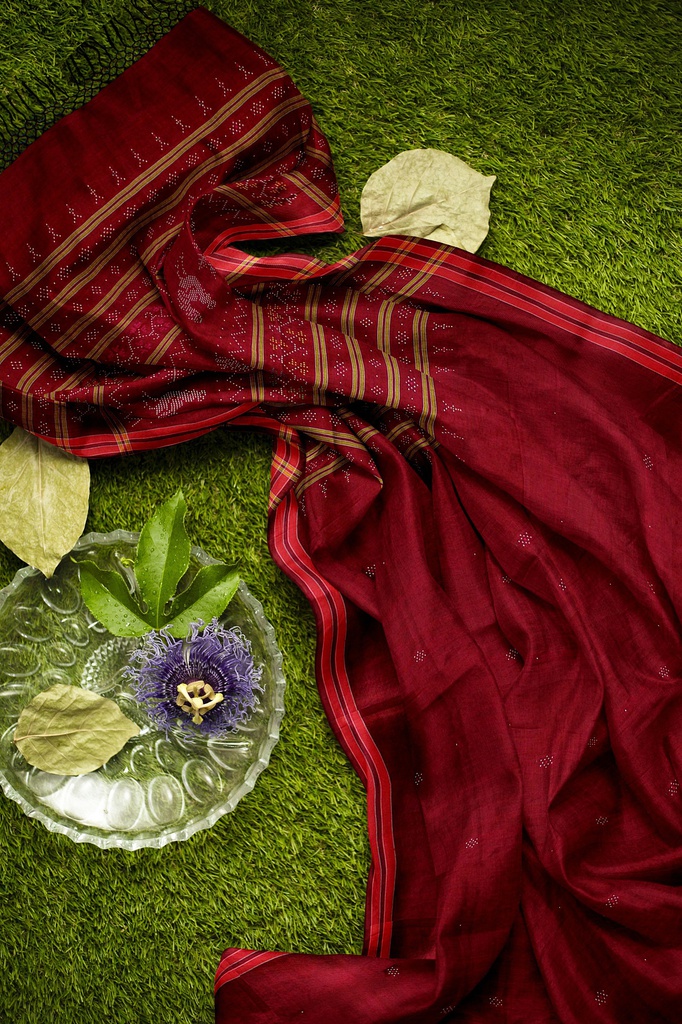 Maroon Tangaliya Cotton Silk Handwoven Saree