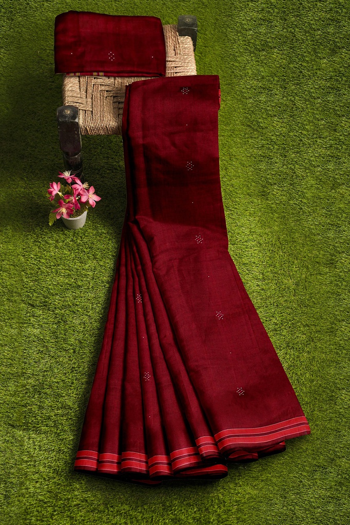 Maroon Tangaliya Cotton Silk Handwoven Saree