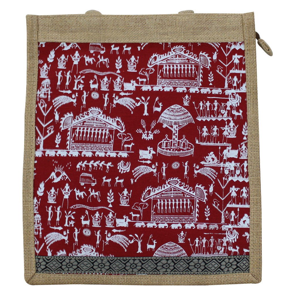 Handmade Warli Print Jute Bag