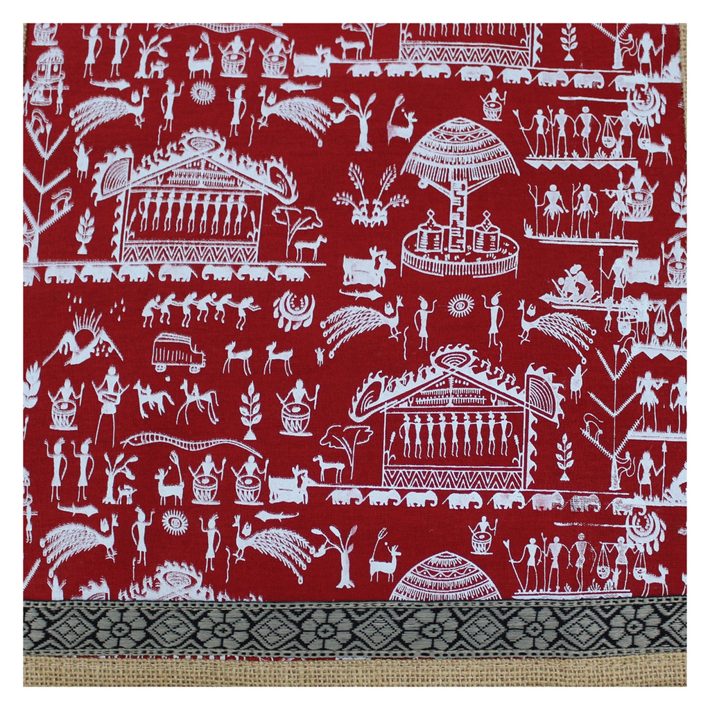 Handmade Warli Print Jute Bag