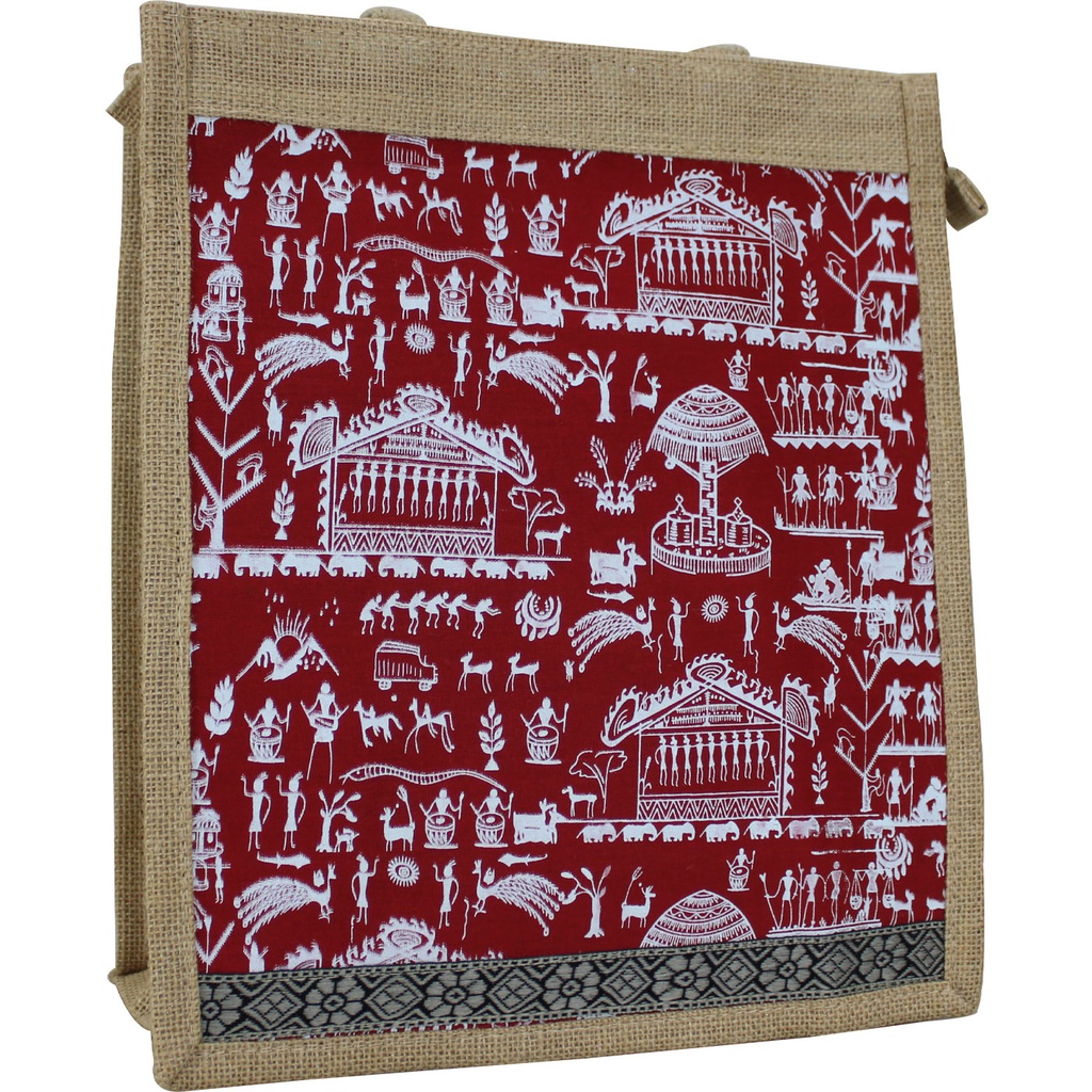 Handmade Warli Print Jute Bag