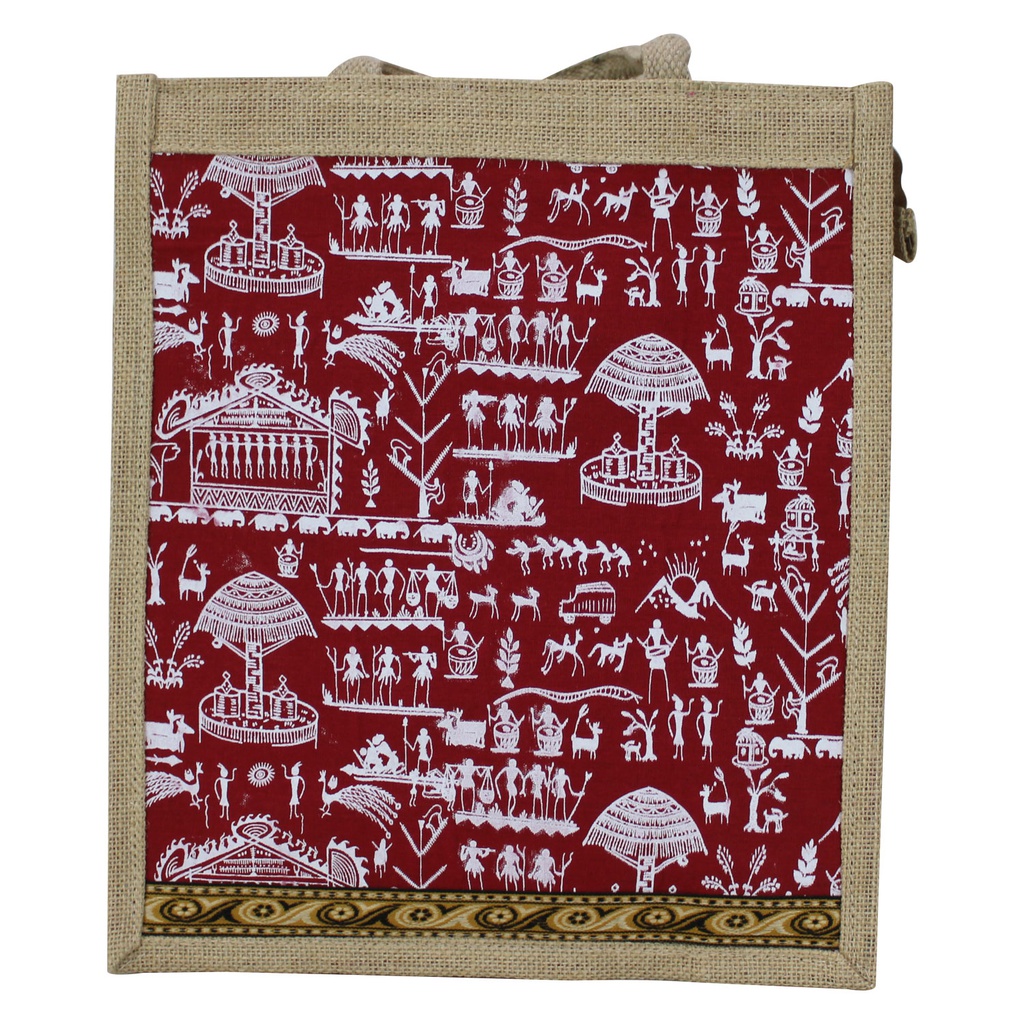 Handmade Warli Print Jute Bag