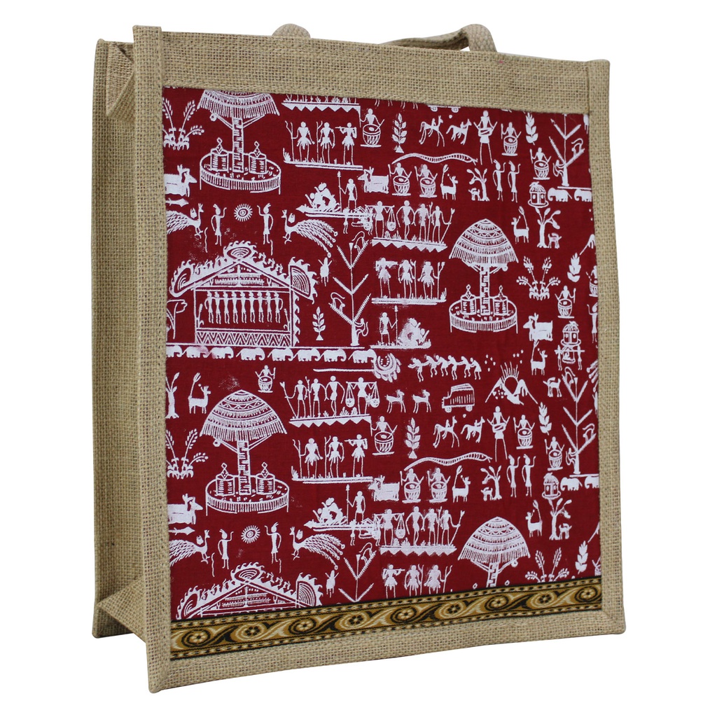 Handmade Warli Print Jute Bag