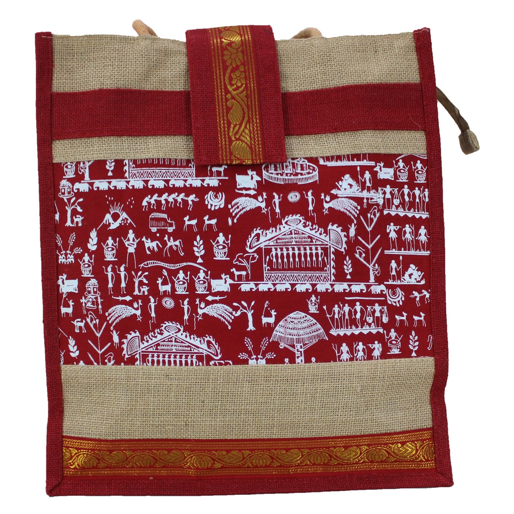 Handmade Warli Print Jute Bag