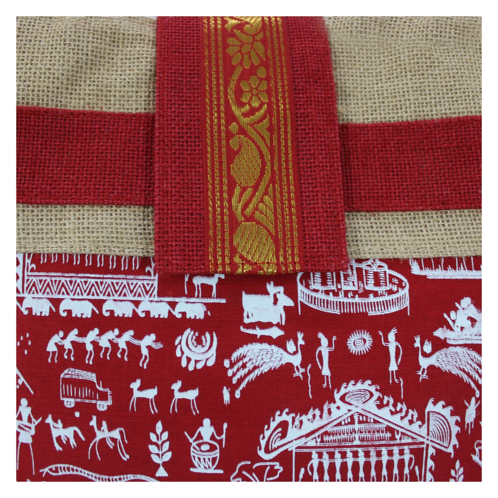 Handmade Warli Print Jute Bag