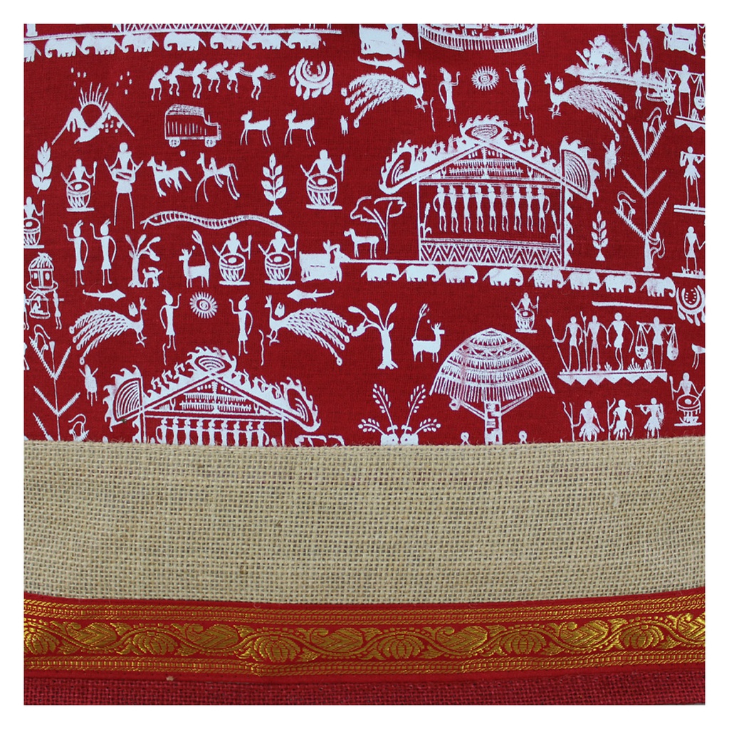 Handmade Warli Print Jute Bag
