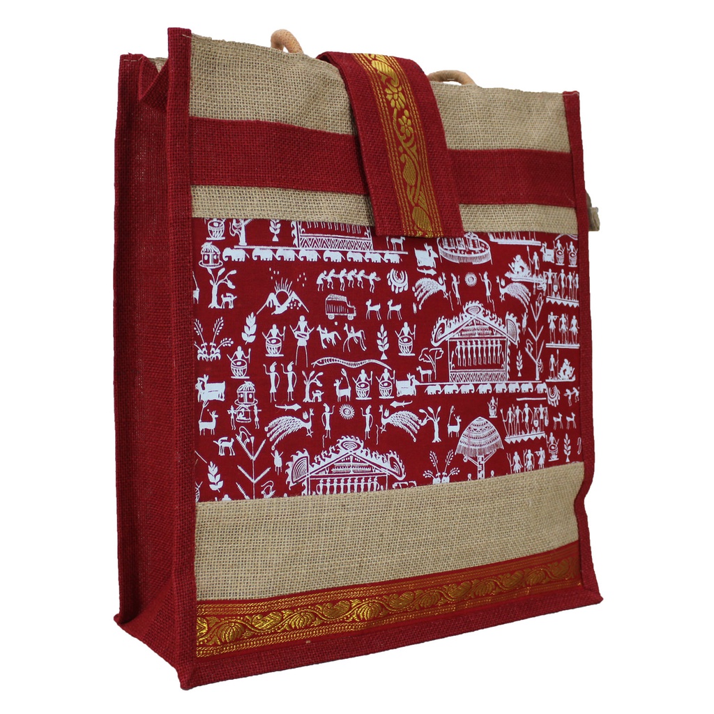 Handmade Warli Print Jute Bag