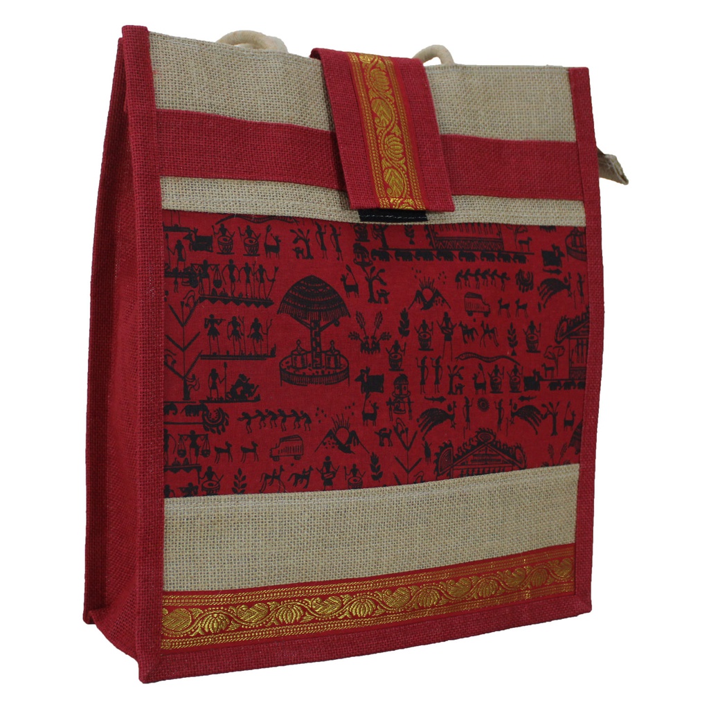 Handmade Warli Print Jute Bag