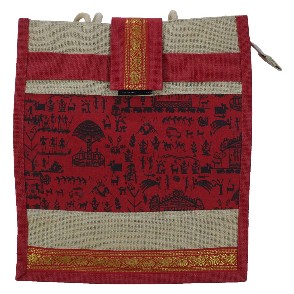 Handmade Warli Print Jute Bag