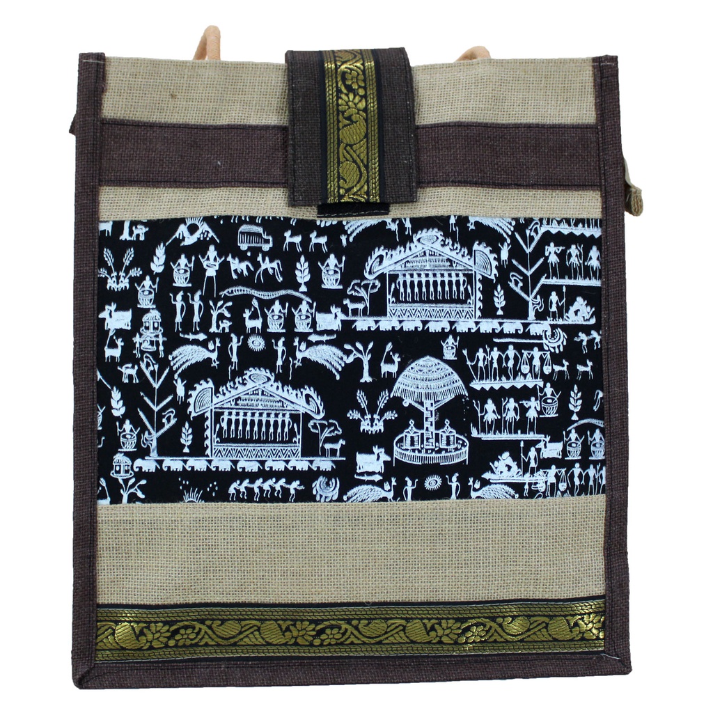 Handmade Warli Print Jute Bag