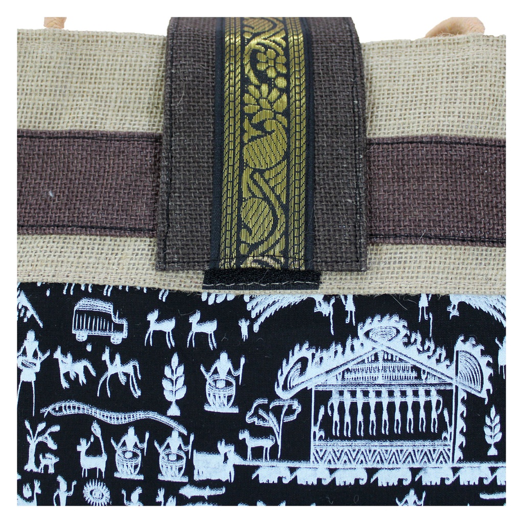 Handmade Warli Print Jute Bag