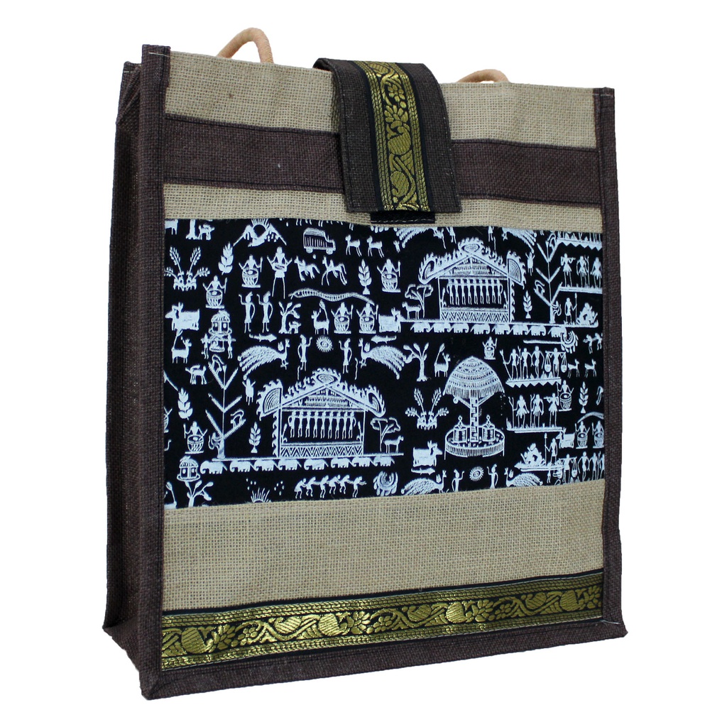 Handmade Warli Print Jute Bag