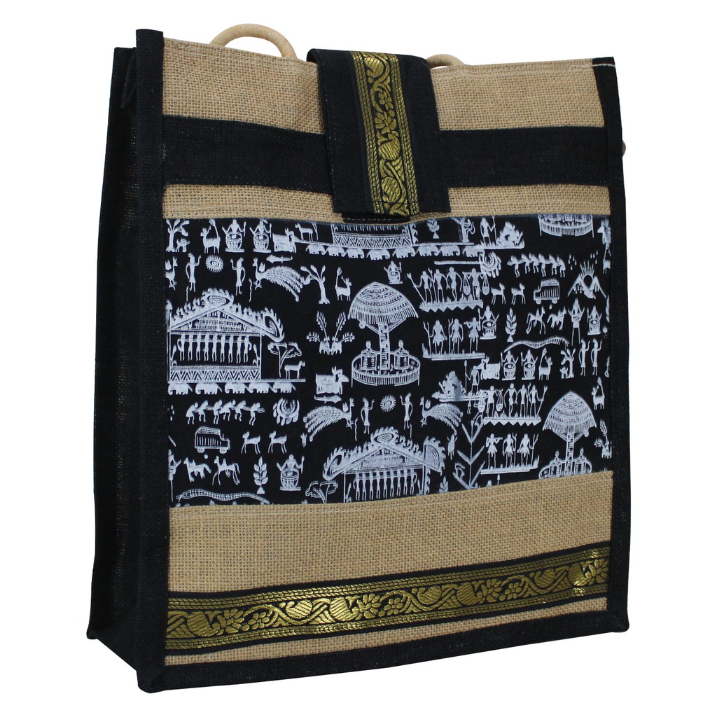 Handmade Warli Print Jute Bag