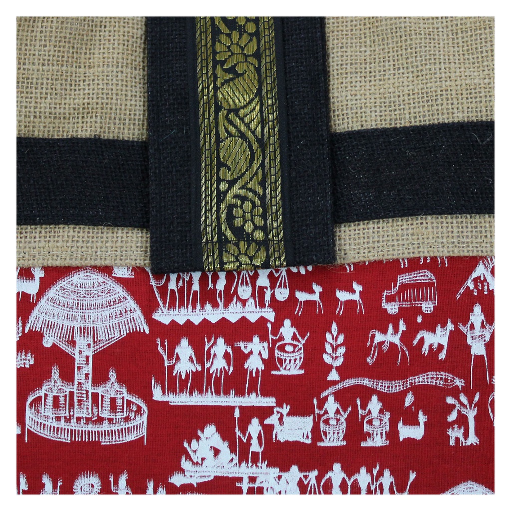 Handmade Warli Print Jute Bag