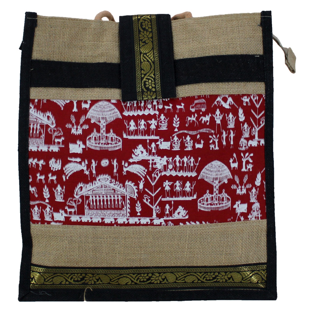 Handmade Warli Print Jute Bag
