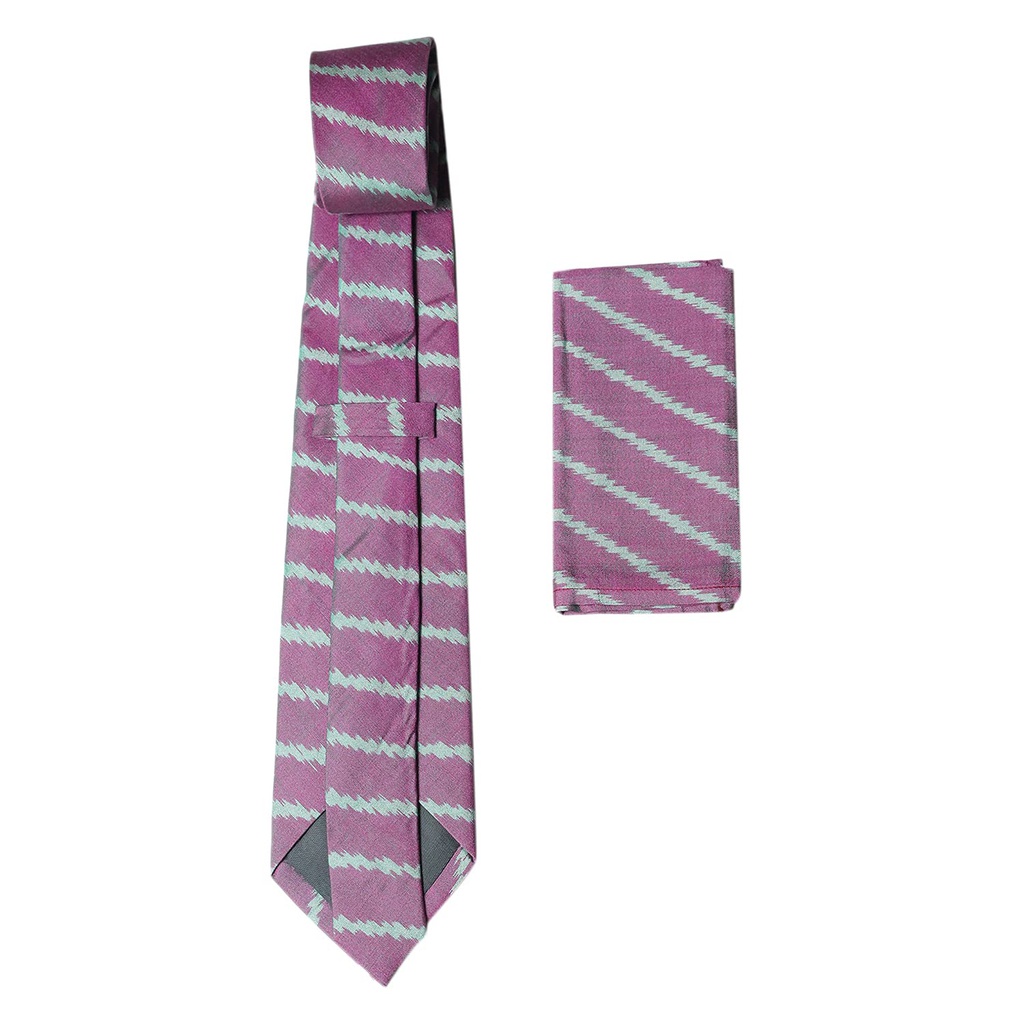 Handwoven Purple Ikat Tie With Pocket Square