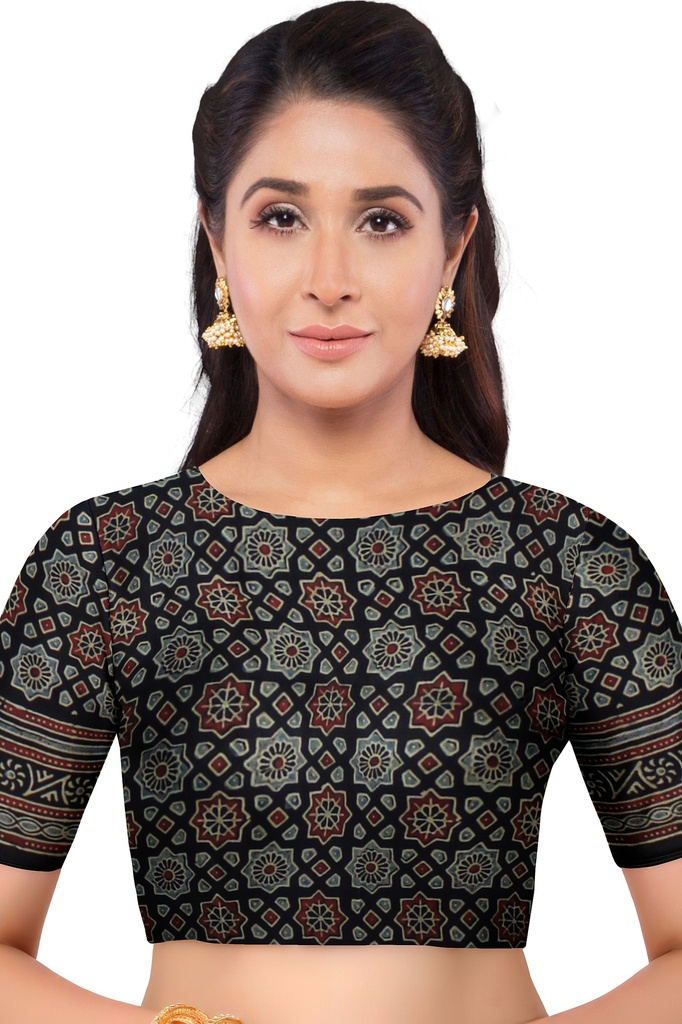 Modal Silk Ajrakh Hand Block Print Saree