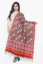 Red and Dark Green Handwoven Double Ikat Silk Dupatta