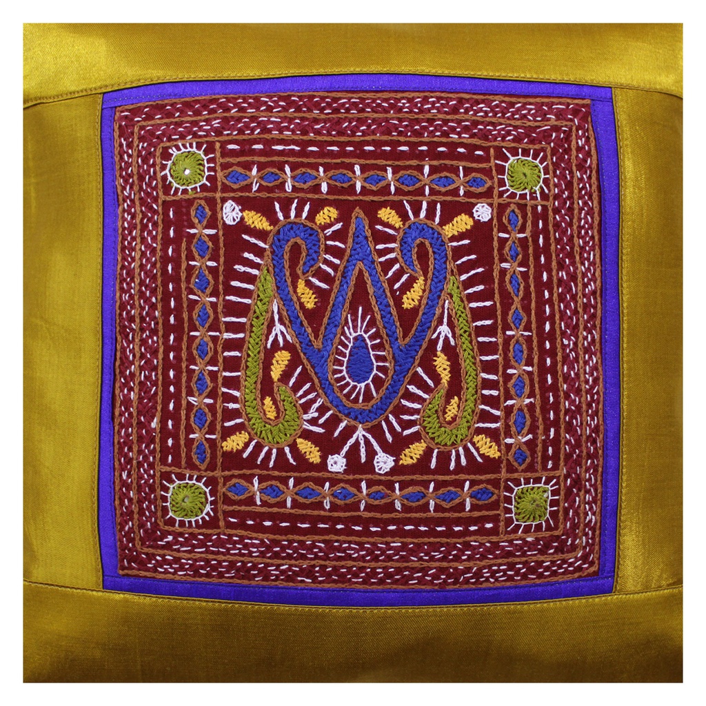 Hand Embroidered Mashru Cushion Cover