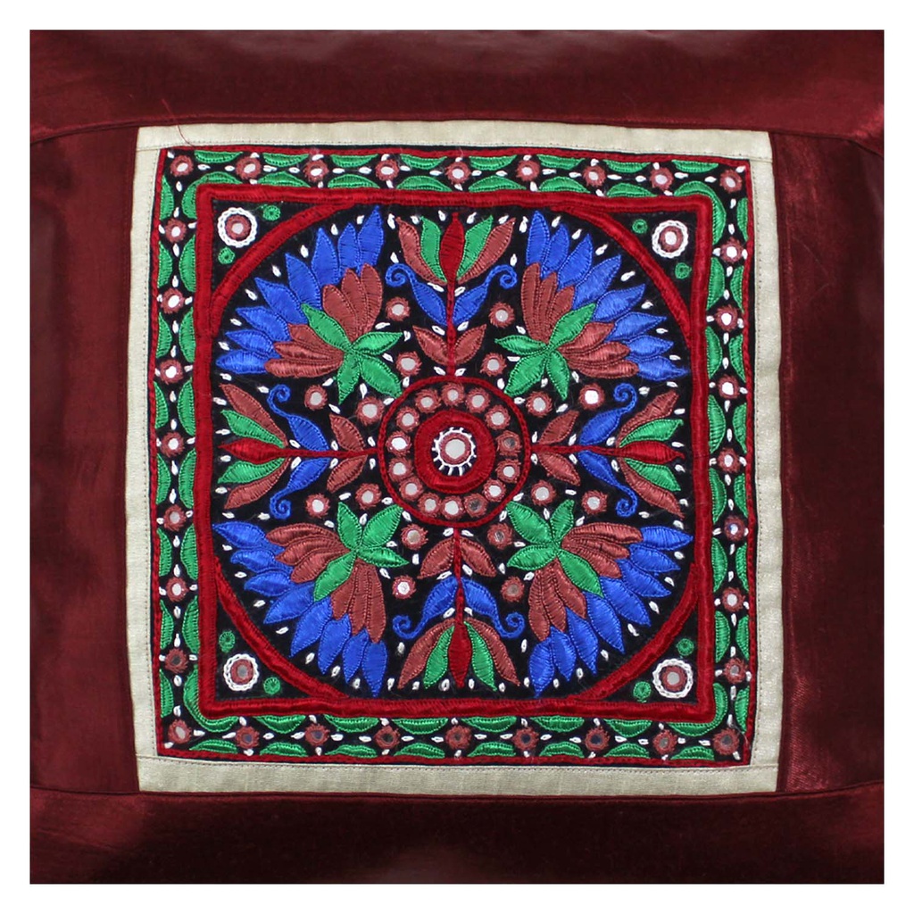 Hand Embroidered Mashru Cushion Cover