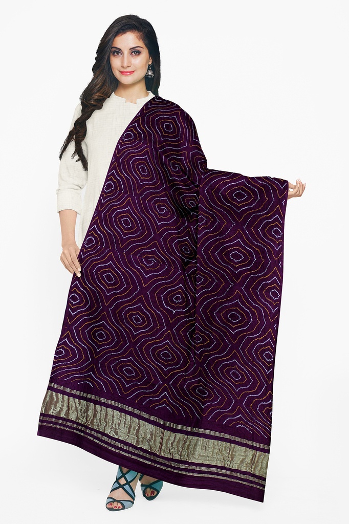 Purple Handwoven Gaji Silk Bandhani Dupatta
