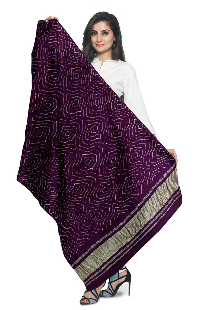 Purple Handwoven Gaji Silk Bandhani Dupatta