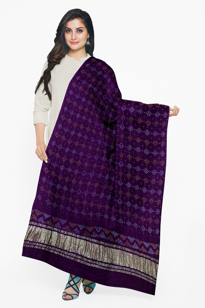 Purple Handwoven Gaji Silk Bandhani Dupatta