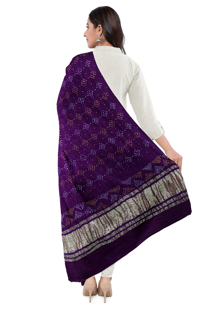 Purple Handwoven Gaji Silk Bandhani Dupatta