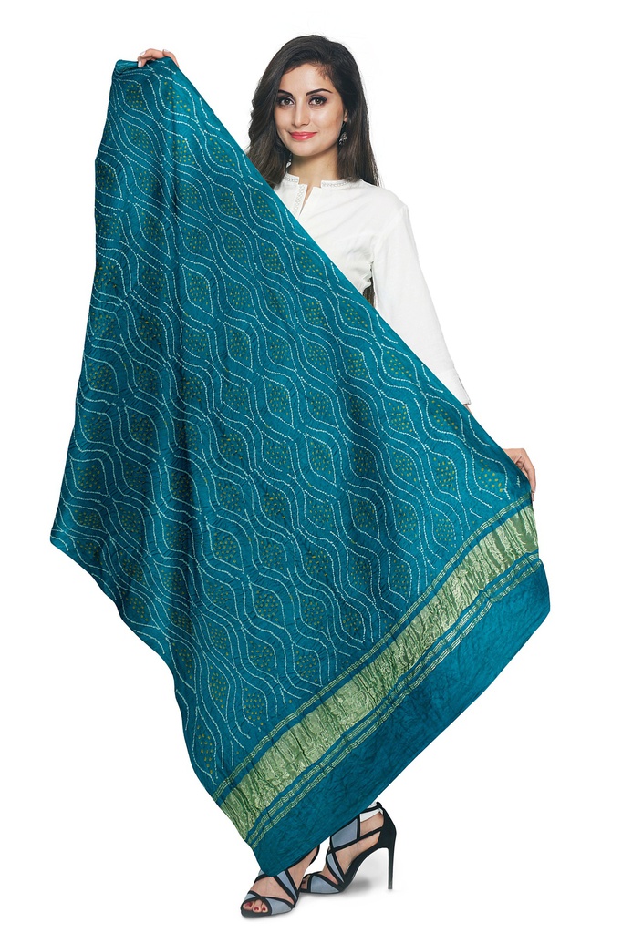 Handwoven Gaji Silk Bandhani Dupatta