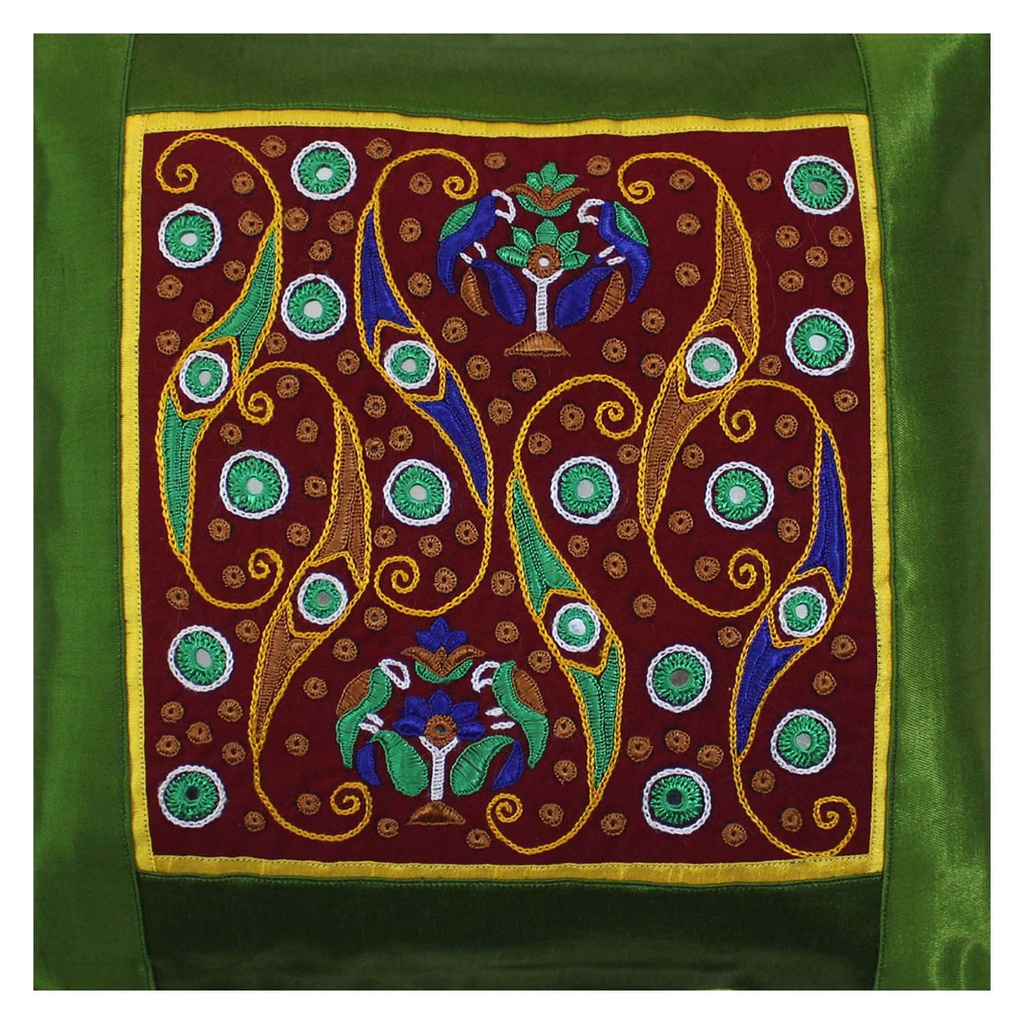 Hand Embroidered Mashru Cushion Cover
