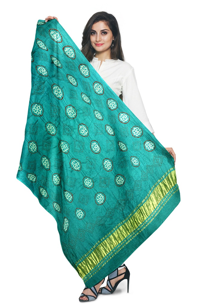 Handwoven Gaji Silk Bandhani Dupatta