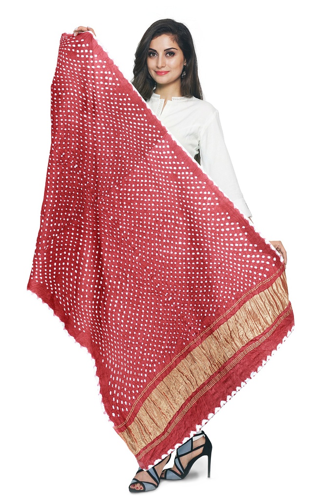 Handwoven Gaji Silk Bandhani Dupatta