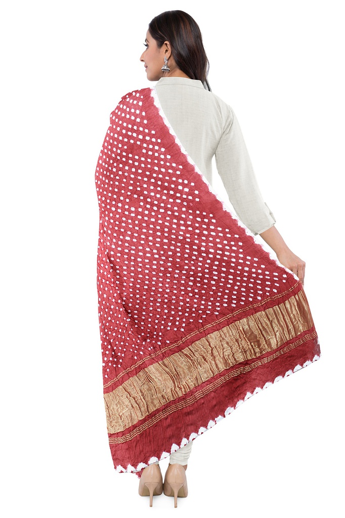 Handwoven Gaji Silk Bandhani Dupatta