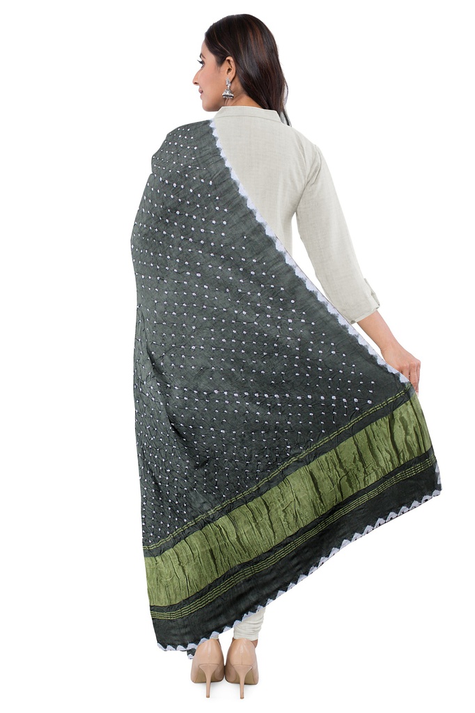 Handwoven Gaji Silk Bandhani Dupatta