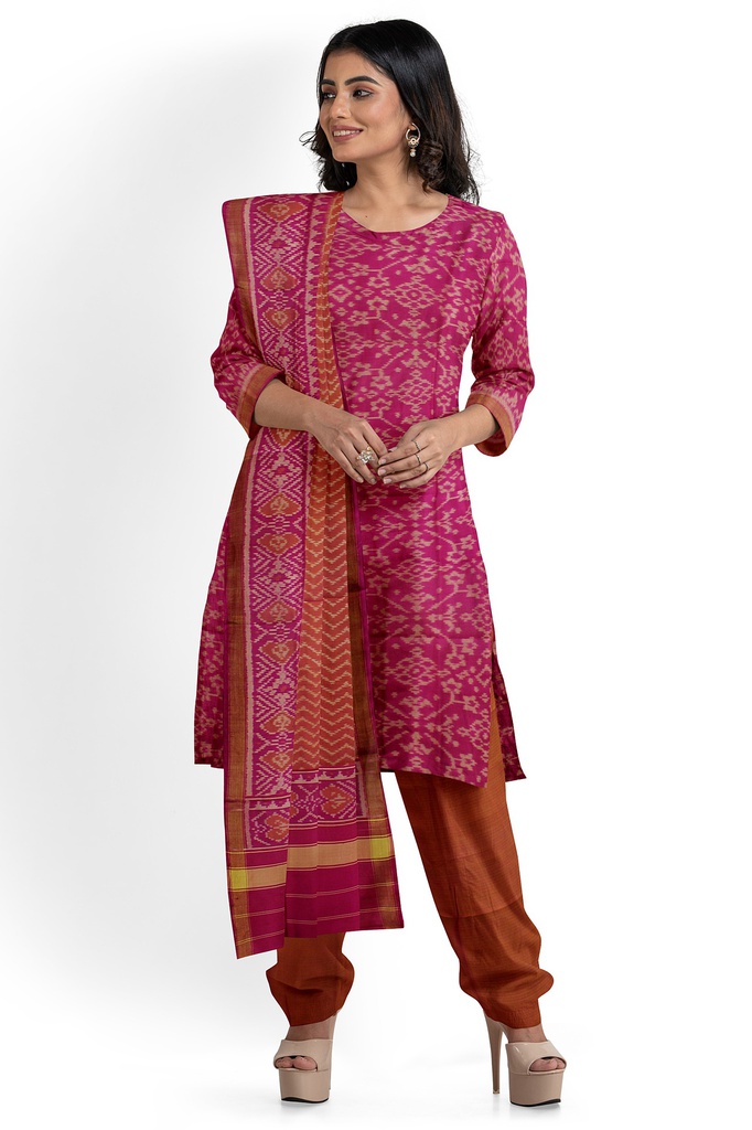 Handwoven Single Ikat Silk Dress Material / Salwar Suit