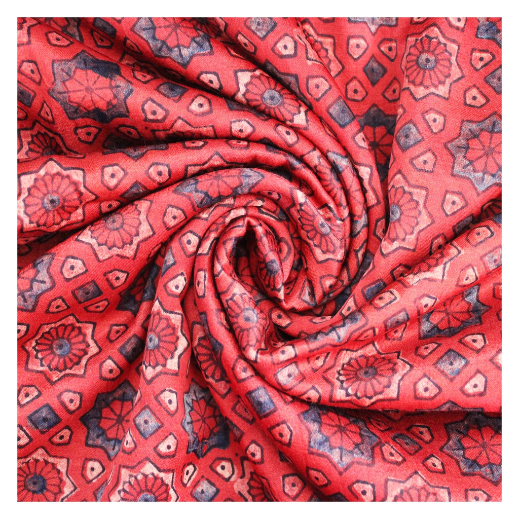 Maroon Shaded Handwoven Ajrakh Mashru Cloth Material/Fabric